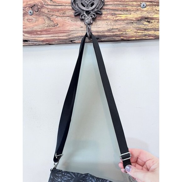 Baggallini Black & Gray Floral Crossbody Bag With Multiple Zipper Compartments - Picture 6 of 10